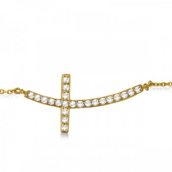 Diamond Sideways Curved Cross Chain Bracelet 14k Yellow Gold (0.50ct)