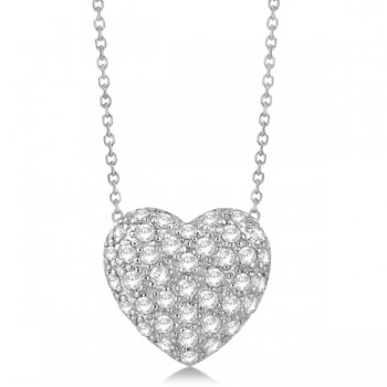 Puffed Heart Diamond Pendant Necklace Pave Set 14k White Gold (1.04ct)