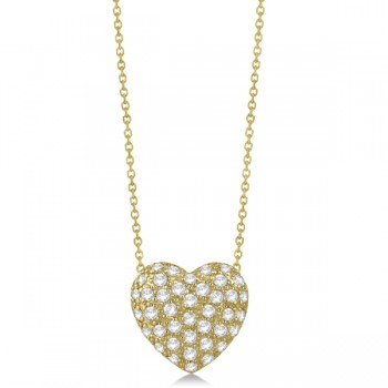 Puffed Heart Diamond Pendant Necklace Pave Set 14k Yellow Gold 1.04ct
