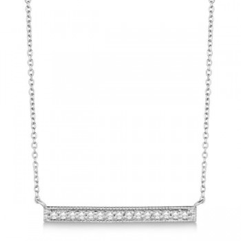 Pave Set Horizontal Diamond Bar Necklace 14k White Gold 0.15ct