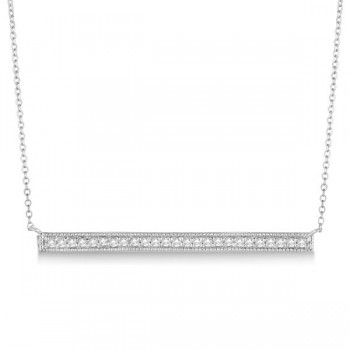 Pave Set Horizontal Diamond Bar Necklace 14k White Gold 0.25ct