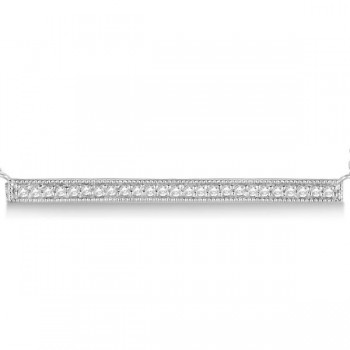 Pave Set Horizontal Diamond Bar Necklace 14k White Gold 0.25ct