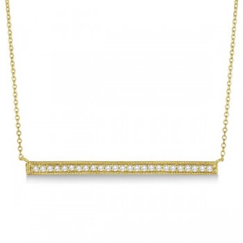 Pave Set Horizontal Diamond Bar Necklace 14k Yellow Gold 0.25ct