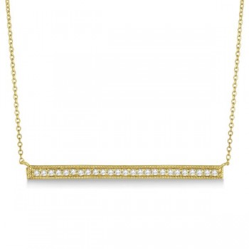 Pave Set Horizontal Diamond Bar Necklace 14k Yellow Gold 0.25ct