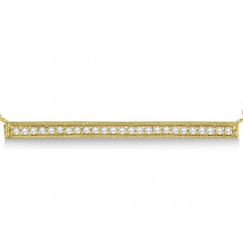 Pave Set Horizontal Diamond Bar Necklace 14k Yellow Gold 0.25ct