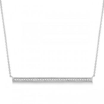 Pave Set Horizontal Diamond Bar Necklace 14k White Gold 0.33ct