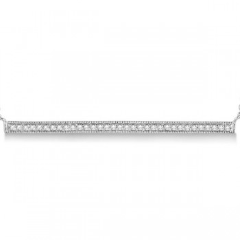 Pave Set Horizontal Diamond Bar Necklace 14k White Gold 0.33ct