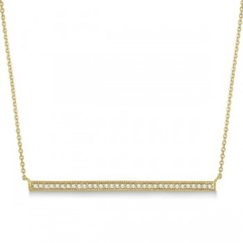 Pave Set Horizontal Diamond Bar Necklace 14k Yellow Gold 0.33ct