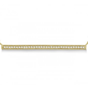 Pave Set Horizontal Diamond Bar Necklace 14k Yellow Gold 0.33ct