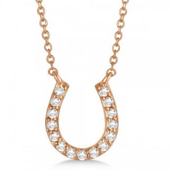 Pave Set Diamond Horseshoe Pendant Necklace 14k Rose Gold 0.15ct