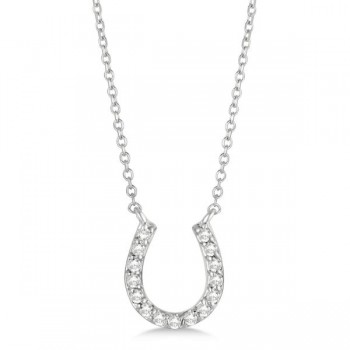 Pave Set Diamond Horseshoe Pendant Necklace 14k White Gold 0.15ct