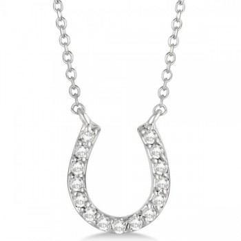 Pave Set Diamond Horseshoe Pendant Necklace 14k White Gold 0.15ct