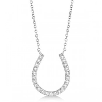Pave Set Diamond Horseshoe Pendant Necklace 14k White Gold 0.20ct