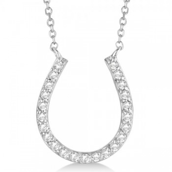 Pave Set Diamond Horseshoe Pendant Necklace 14k White Gold 0.20ct