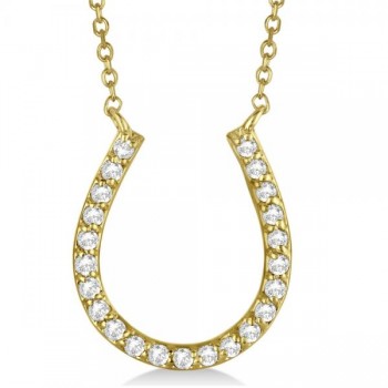 Pave Set Diamond Horseshoe Pendant Necklace 14k Yellow Gold 0.20ct