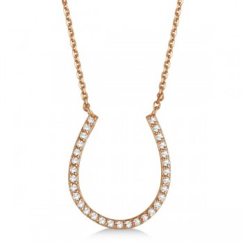 Pave Set Diamond Horseshoe Pendant Necklace 14k Rose Gold 0.25ct