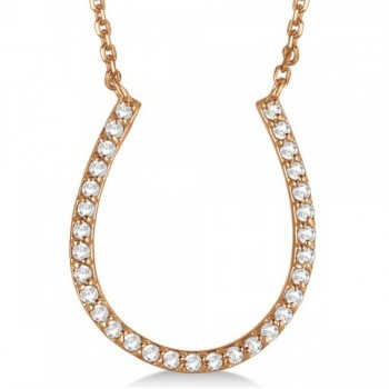 Pave Set Diamond Horseshoe Pendant Necklace 14k Rose Gold 0.25ct