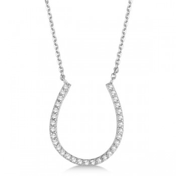 Pave Set Diamond Horseshoe Pendant Necklace 14k White Gold 0.25ct