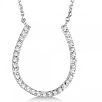 Pave Set Diamond Horseshoe Pendant Necklace 14k White Gold 0.25ct