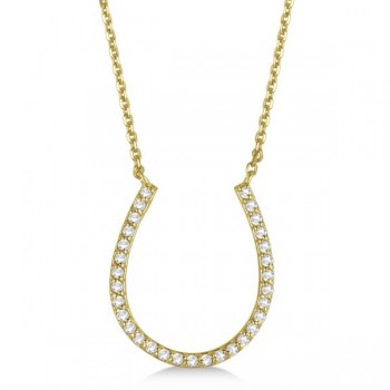 Pave Set Diamond Horseshoe Pendant Necklace 14k Yellow Gold 0.25ct