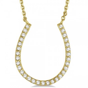 Pave Set Diamond Horseshoe Pendant Necklace 14k Yellow Gold 0.25ct