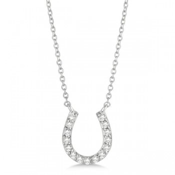 Pave Set Lab Grown Diamond Horseshoe Pendant Necklace 14k White Gold 0.15ct