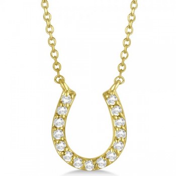 Pave Set Lab Grown Diamond Horseshoe Pendant Necklace 14k Yellow Gold 0.15ct