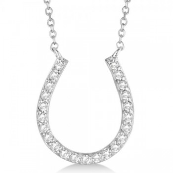 Pave Set Lab Grown Diamond Horseshoe Pendant Necklace 14k White Gold 0.20ct