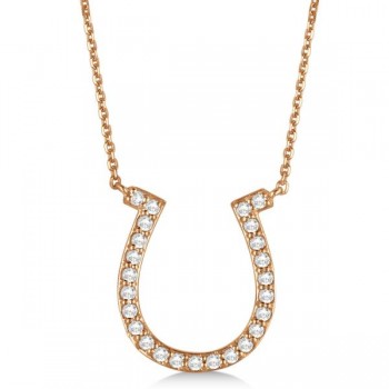 Pave Set Diamond Horseshoe Pendant Necklace 14k Rose Gold 0.40ct