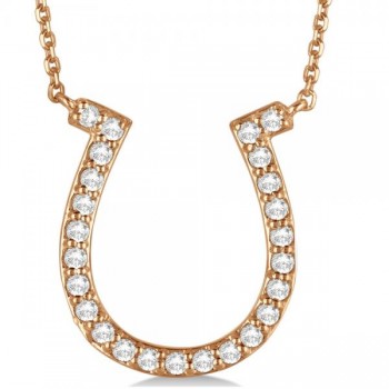 Pave Set Diamond Horseshoe Pendant Necklace 14k Rose Gold 0.40ct