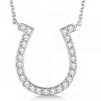 Pave Set Diamond Horseshoe Pendant Necklace 14k White Gold 0.40ct