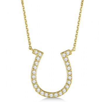 Pave Set Diamond Horseshoe Pendant Necklace 14k Yellow Gold 0.40ct