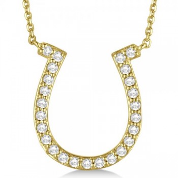Pave Set Diamond Horseshoe Pendant Necklace 14k Yellow Gold 0.40ct
