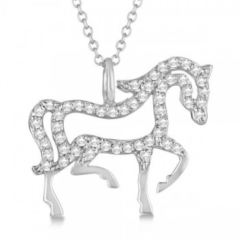 Diamond Galloping Horse Pendant Necklace 14k White Gold 0.25ct