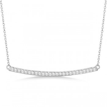 Pave Set Curved Round Diamond Bar Necklace 14k White Gold 0.25ct