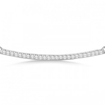 Pave Set Curved Round Diamond Bar Necklace 14k White Gold 0.25ct