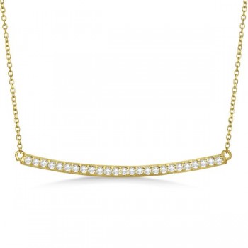 Pave Set Curved Round Diamond Bar Necklace 14k Yellow Gold 0.25ct