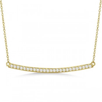 Pave Set Curved Round Diamond Bar Necklace 14k Yellow Gold 0.25ct