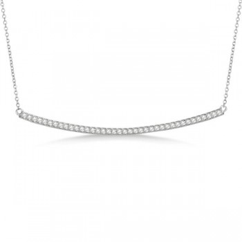 Pave Set Slightly Curved Round Diamond Bar Necklace 14k White Gold 0.40ct