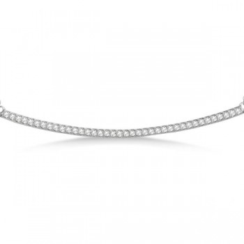 Pave Set Slightly Curved Round Diamond Bar Necklace 14k White Gold 0.40ct