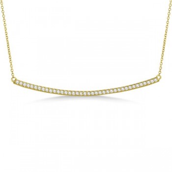 Pave Set Slightly Curved Diamond Bar Necklace 14k Yellow Gold 0.40ct