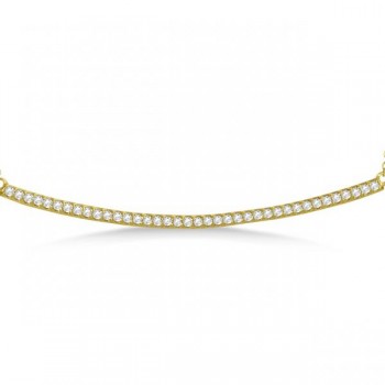 Pave Set Slightly Curved Diamond Bar Necklace 14k Yellow Gold 0.40ct