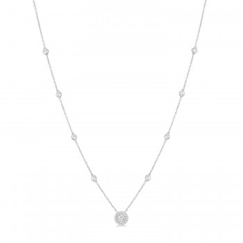 Diamond Halo Pendant Station Necklace in 14k White Gold (0.50 ctw)