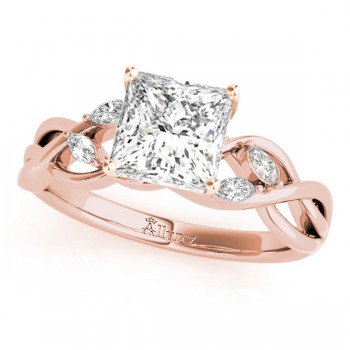 Twisted Princess Diamonds Vine Leaf Engagement Ring 14k Rose Gold (1.00ct)