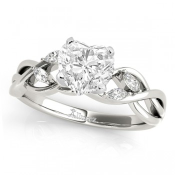 Heart Diamonds Vine Leaf Engagement Ring 14k White Gold (1.00ct)