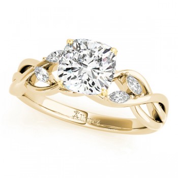 Twisted Cushion Diamonds Vine Leaf Engagement Ring 14k Yellow Gold (1.00ct)