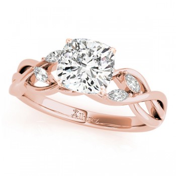 Twisted Cushion Diamonds Vine Leaf Engagement Ring 18k Rose Gold (1.50ct)