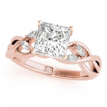 Twisted Princess Diamonds Vine Leaf Engagement Ring 18k Rose Gold (1.00ct)