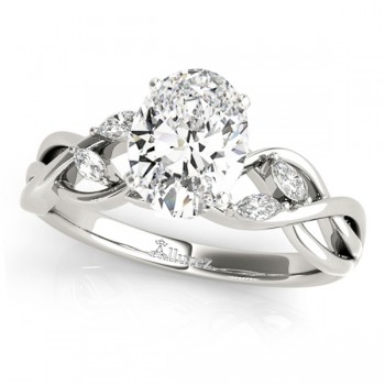 Twisted Oval Diamonds Vine Leaf Engagement Ring 18k White Gold (1.00ct)