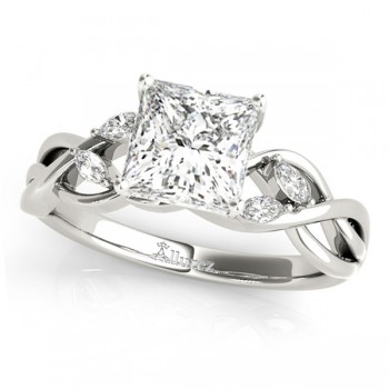 Twisted Princess Diamonds Vine Leaf Engagement Ring 18k White Gold (1.00ct)